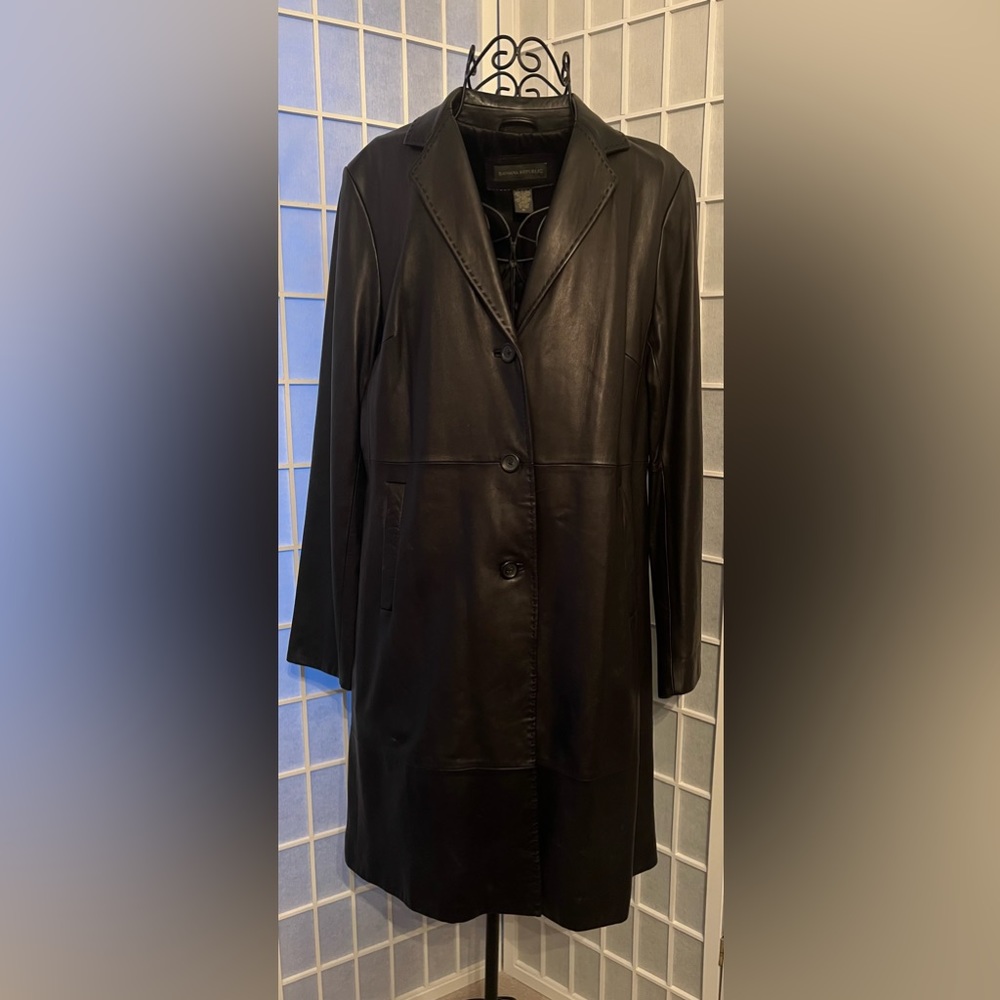 BANANA REPUBLIC Genuine Leather Trench Jacket Coat Pant Set NWT